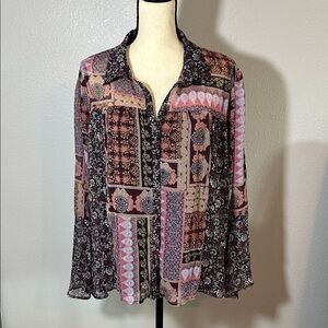 Maurices Patchwork Blouse with Pink and Black